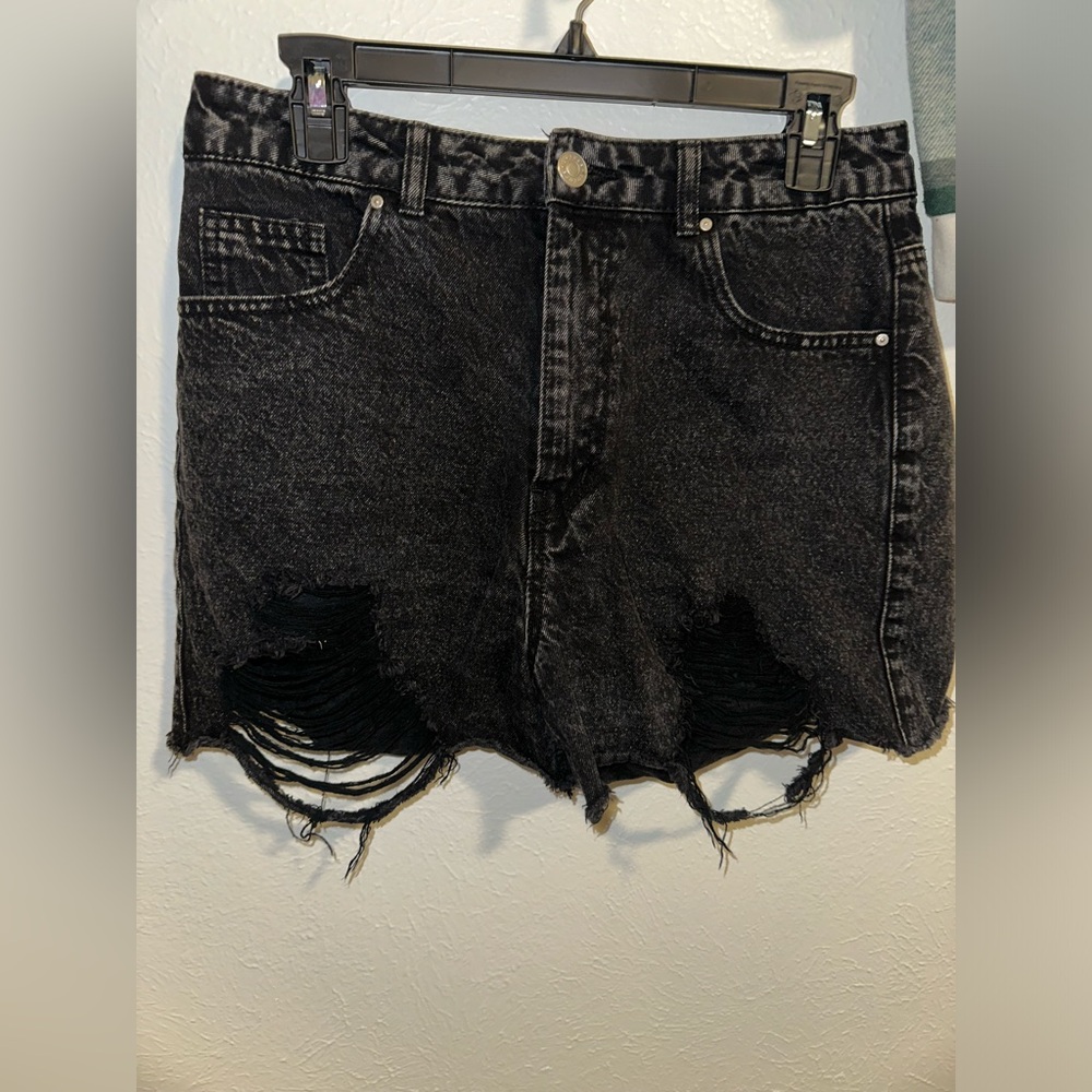 Black Ripped Denim Shorts